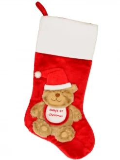 Hot Christmas Warehouse Baby's 1St Christmas Cuddly Looking Teddy Bear Red Christmas Stocking - 42Cm