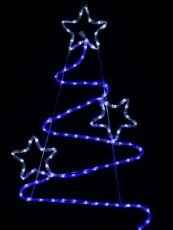 Cheap Christmas Warehouse Blue & Cool White Led Christmas Tree With Stars Rope Light Silhouette - 85Cm