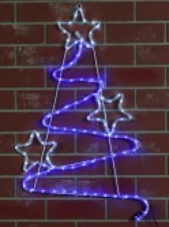 Cheap Christmas Warehouse Blue & Cool White Led Christmas Tree With Stars Rope Light Silhouette - 85Cm