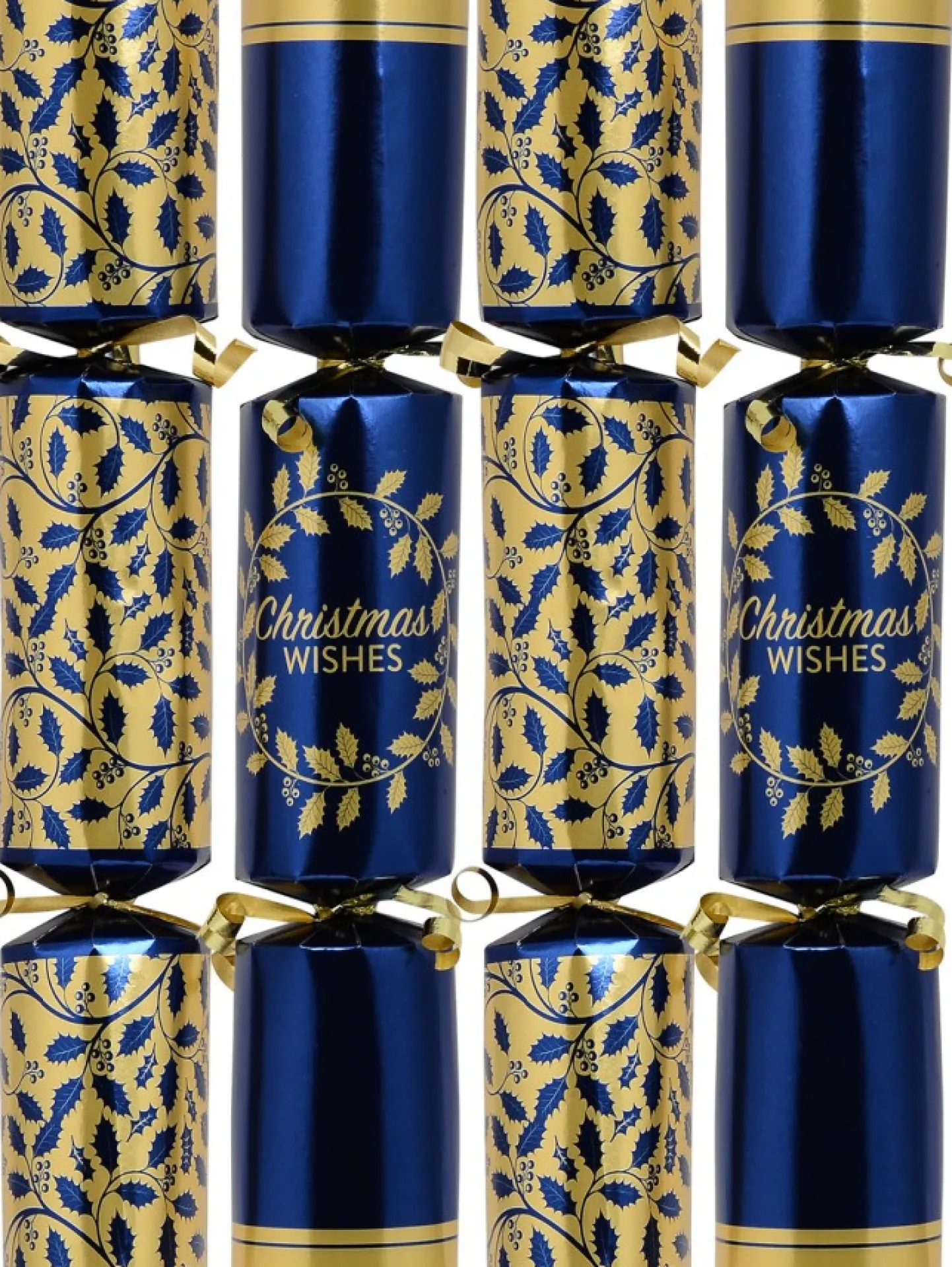 Hot Christmas Warehouse Blue & Gold With Christmas Wishes Holly Vine & Wreath Bon Bons - 50 X 30Cm