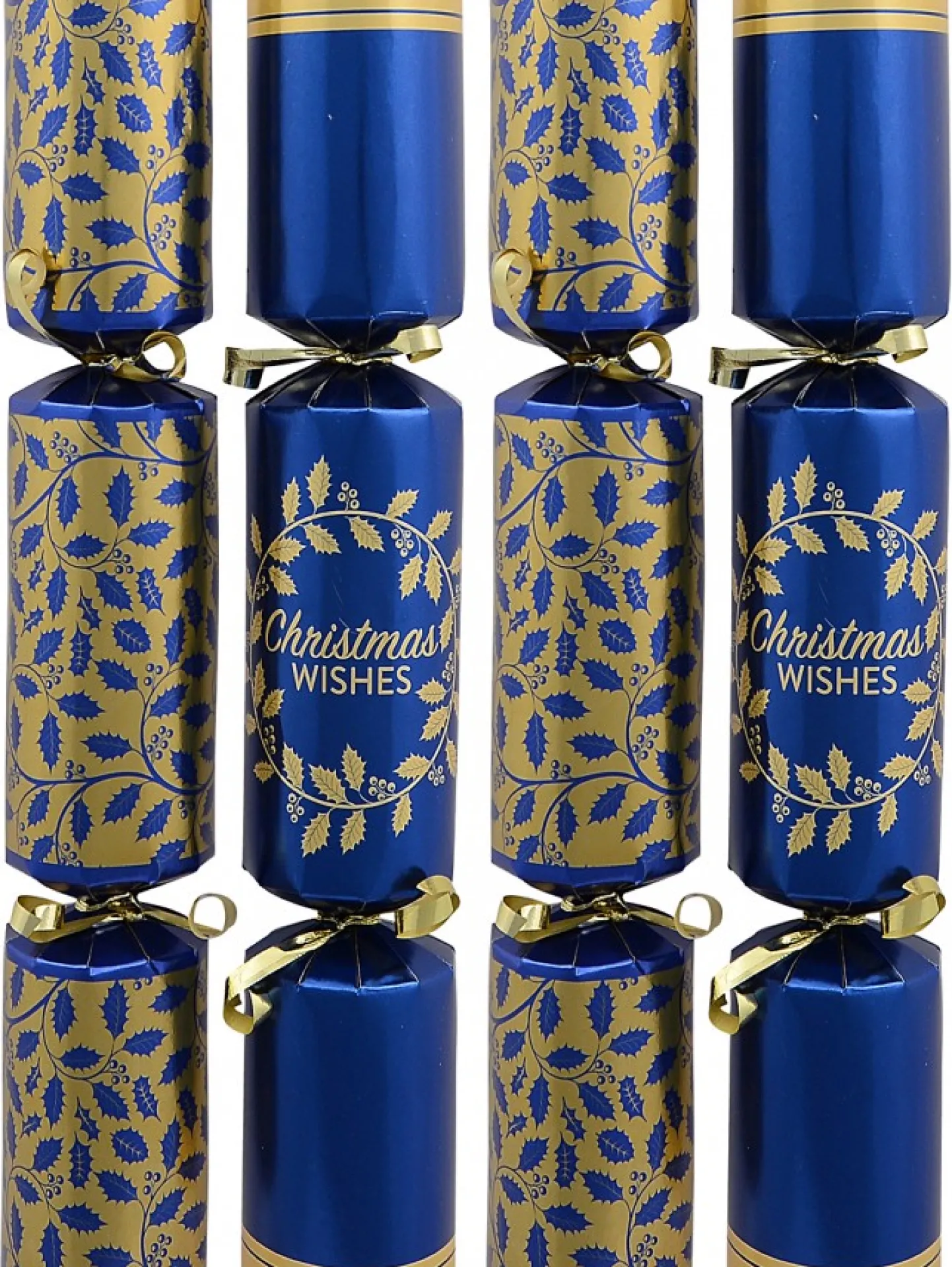Best Christmas Warehouse Blue & Gold With Christmas Wishes Holly Vine & Wreath Bon Bons - 12 X 29Cm