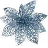Outlet Christmas Warehouse Blue Glitter Netted Vein Leaf Poinsettia Decorative Christmas Flower Pick - 14Cm