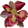 Best Sale Christmas Warehouse Burgundy With Gold Glitter Magnolia Decorative Christmas Flower Pick - 22Cm