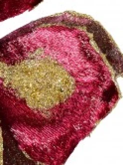 Best Sale Christmas Warehouse Burgundy With Gold Glitter Magnolia Decorative Christmas Flower Pick - 22Cm