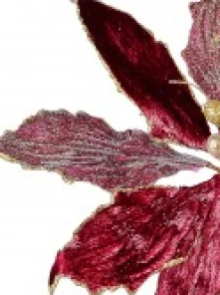 Flash Sale Christmas Warehouse Burgundy With Gold Stamen Poinsettia Decorative Christmas Flower Pick - 26Cm