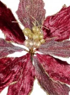Flash Sale Christmas Warehouse Burgundy With Gold Stamen Poinsettia Decorative Christmas Flower Pick - 26Cm