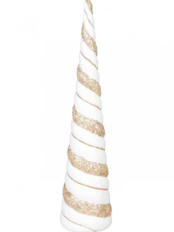 Best Christmas Warehouse Champagne & White With Glitter & Sequins Conical Shape Table Top Tree - 43Cm