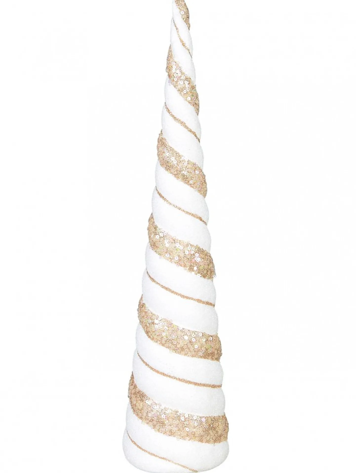 Best Christmas Warehouse Champagne & White With Glitter & Sequins Conical Shape Table Top Tree - 43Cm