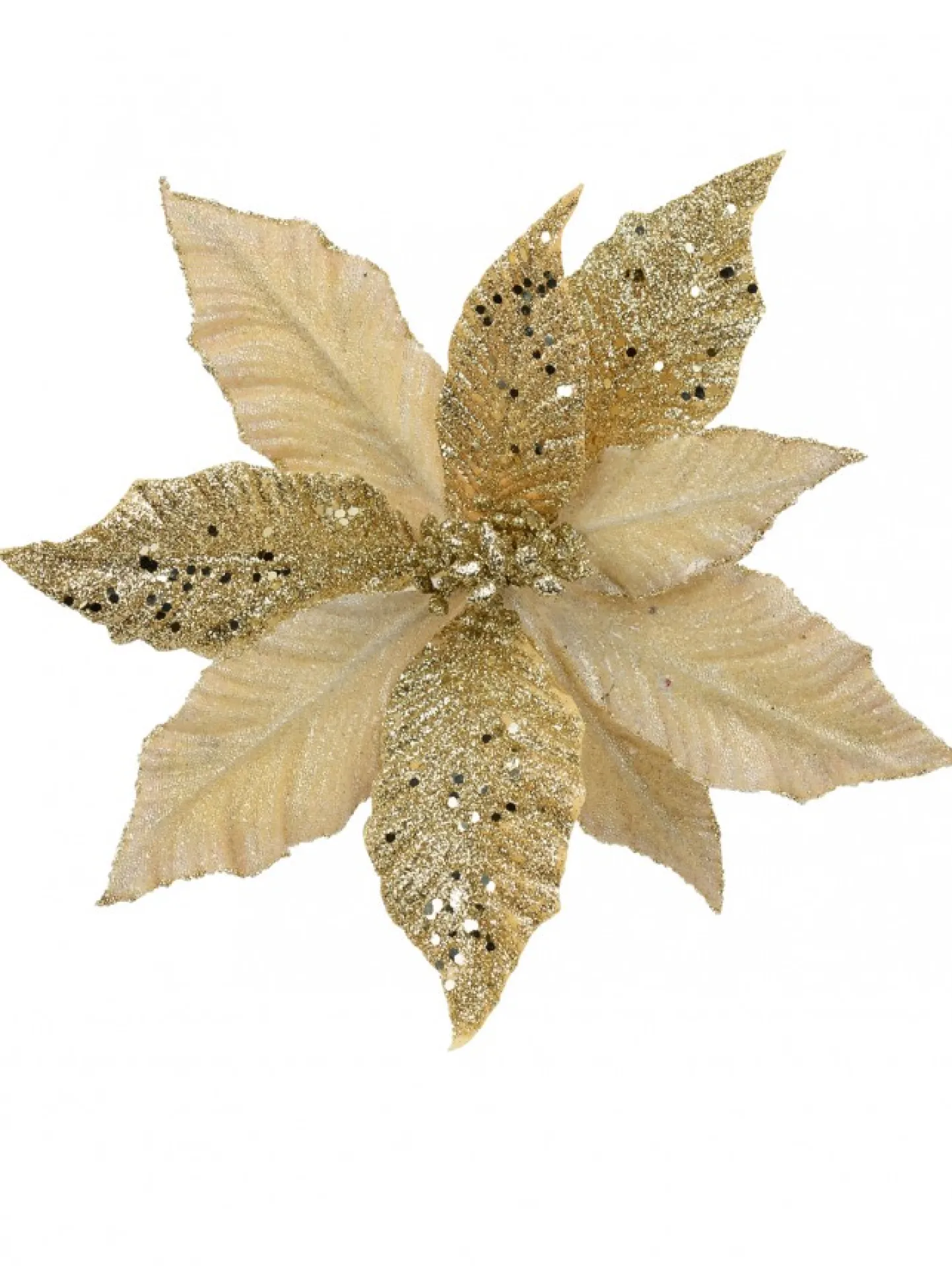 Cheap Christmas Warehouse Champagne Glitter & Dew Like Petals Decorative Christmas Flower Pick - 32Cm
