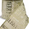 Hot Christmas Warehouse Christmas Font On Natural Look Christmas Ribbon With Silver Edging - 3M