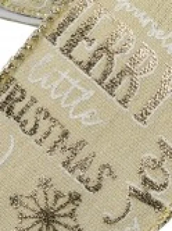 Hot Christmas Warehouse Christmas Font On Natural Look Christmas Ribbon With Silver Edging - 3M