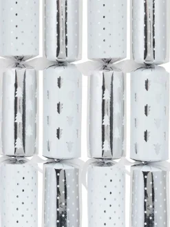 Cheap Christmas Warehouse Christmas Jingle Shiny Silver & White Tree & Dots Pattern Bon Bons - 10 X 34Cm