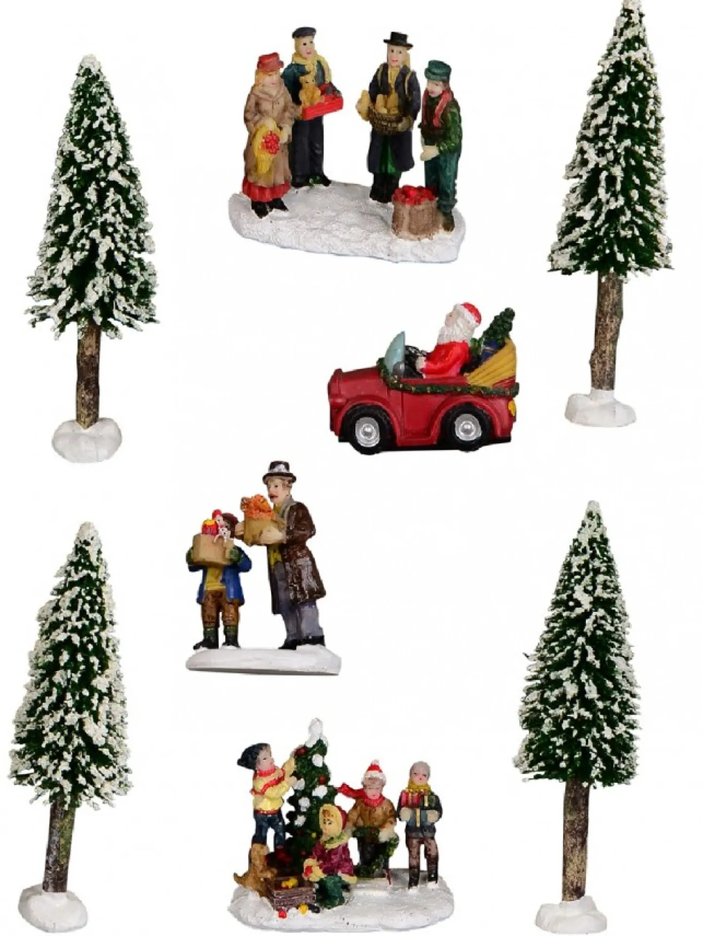 Online Christmas Warehouse Cruising Santa, Decorating Tree & Gift Giving Christmas Figurines - 8 Piece Set