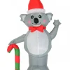 Shop Christmas Warehouse Cuddles The Koala & Candy Cane Illuminated Christmas Inflatable Display - 1.3M