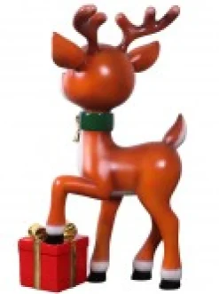 Best Christmas Warehouse Cute Resin Reindeer Calf With Christmas Gift Life Size Decor Ornament - 89Cm