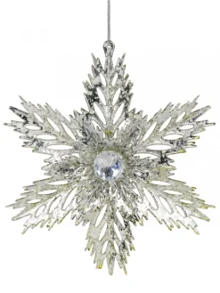 Online Christmas Warehouse 3D Silver Snowflake With Sequins Christmas Tree Hanging Decoration - 15Cm
