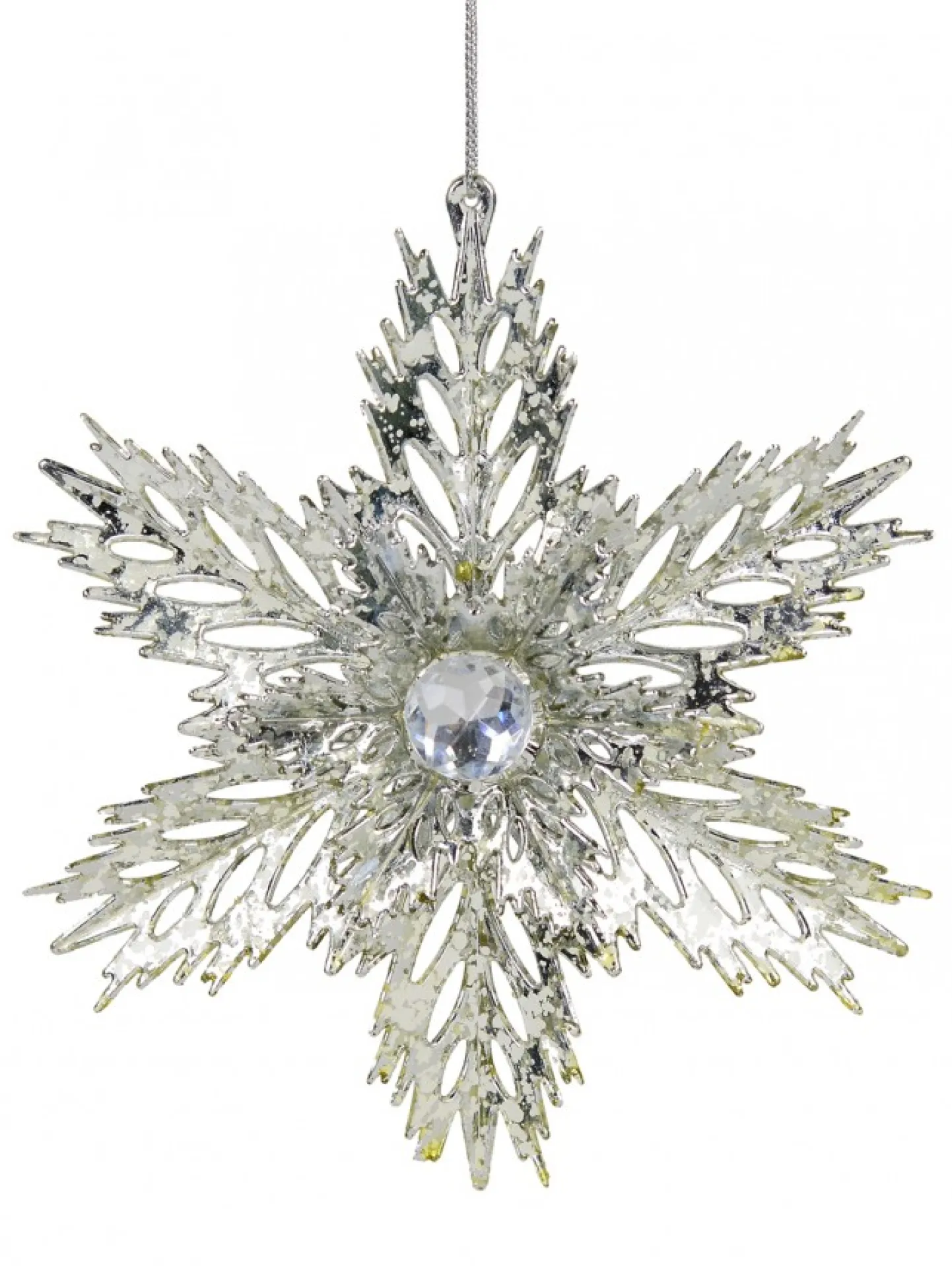 Online Christmas Warehouse 3D Silver Snowflake With Sequins Christmas Tree Hanging Decoration - 15Cm