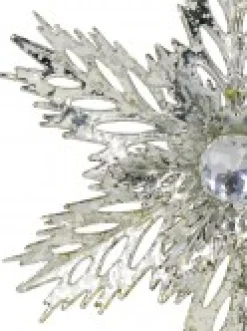 Online Christmas Warehouse 3D Silver Snowflake With Sequins Christmas Tree Hanging Decoration - 15Cm