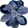 Best Sale Christmas Warehouse Dark Blue With Silver Glitter Magnolia Decorative Christmas Flower Pick - 22Cm