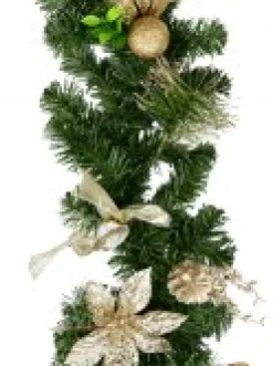 Cheap Christmas Warehouse Decorated Gold & Champagne Mixed Foliage & Floral Christmas Pine Garland - 1.8M