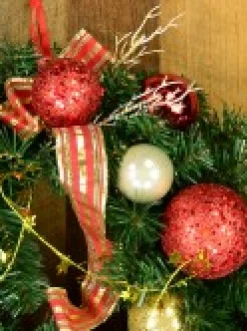 Cheap Christmas Warehouse Decorated Red & Gold Bauble, Ribbon & Twigs Pine Wreath - 44Cm