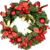 Cheap Christmas Warehouse Decorated Red Bauble, Berry & Poinsettia & Gold Leaf Pine Wreath - 40Cm