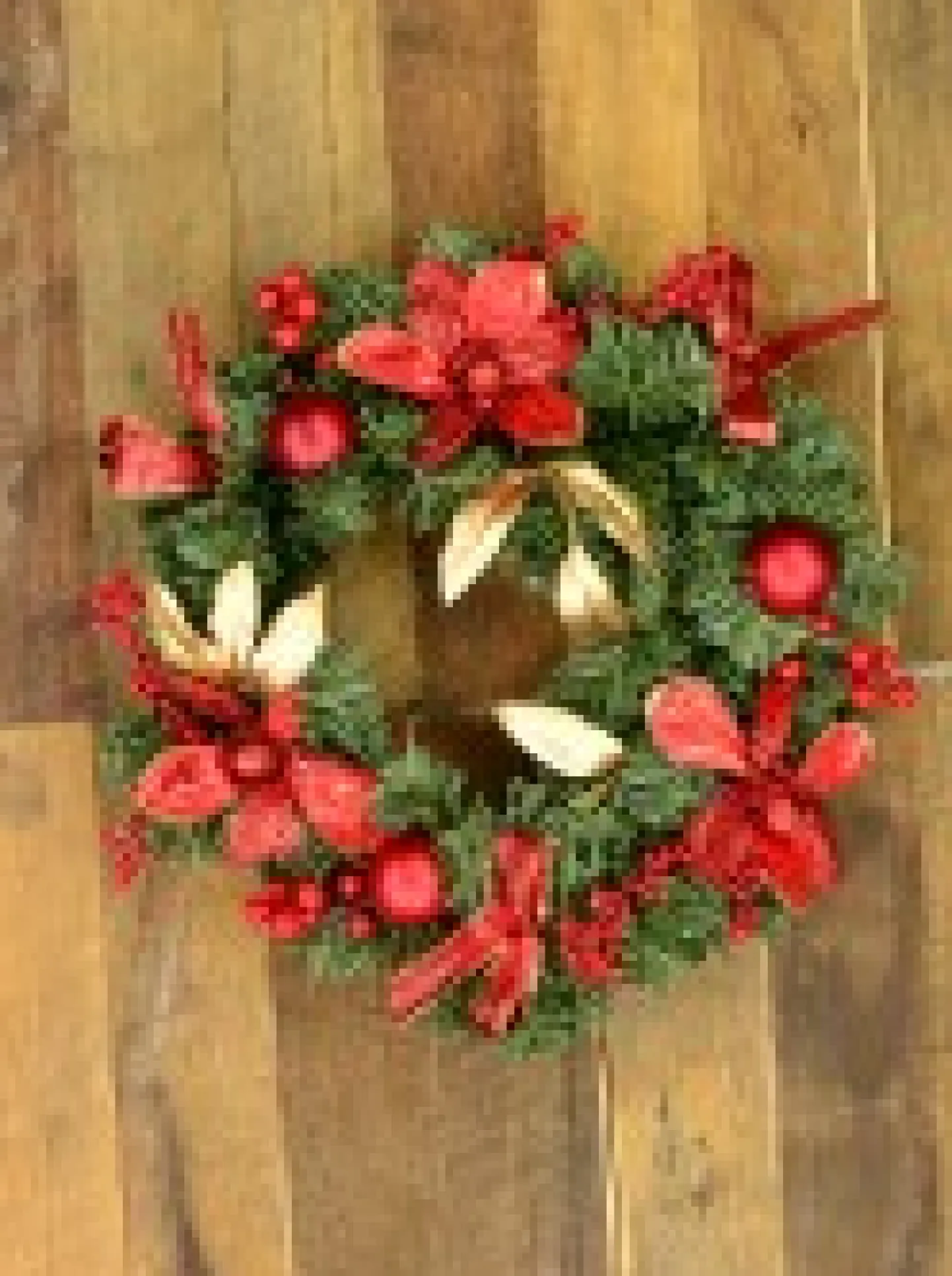 Cheap Christmas Warehouse Decorated Red Bauble, Berry & Poinsettia & Gold Leaf Pine Wreath - 40Cm