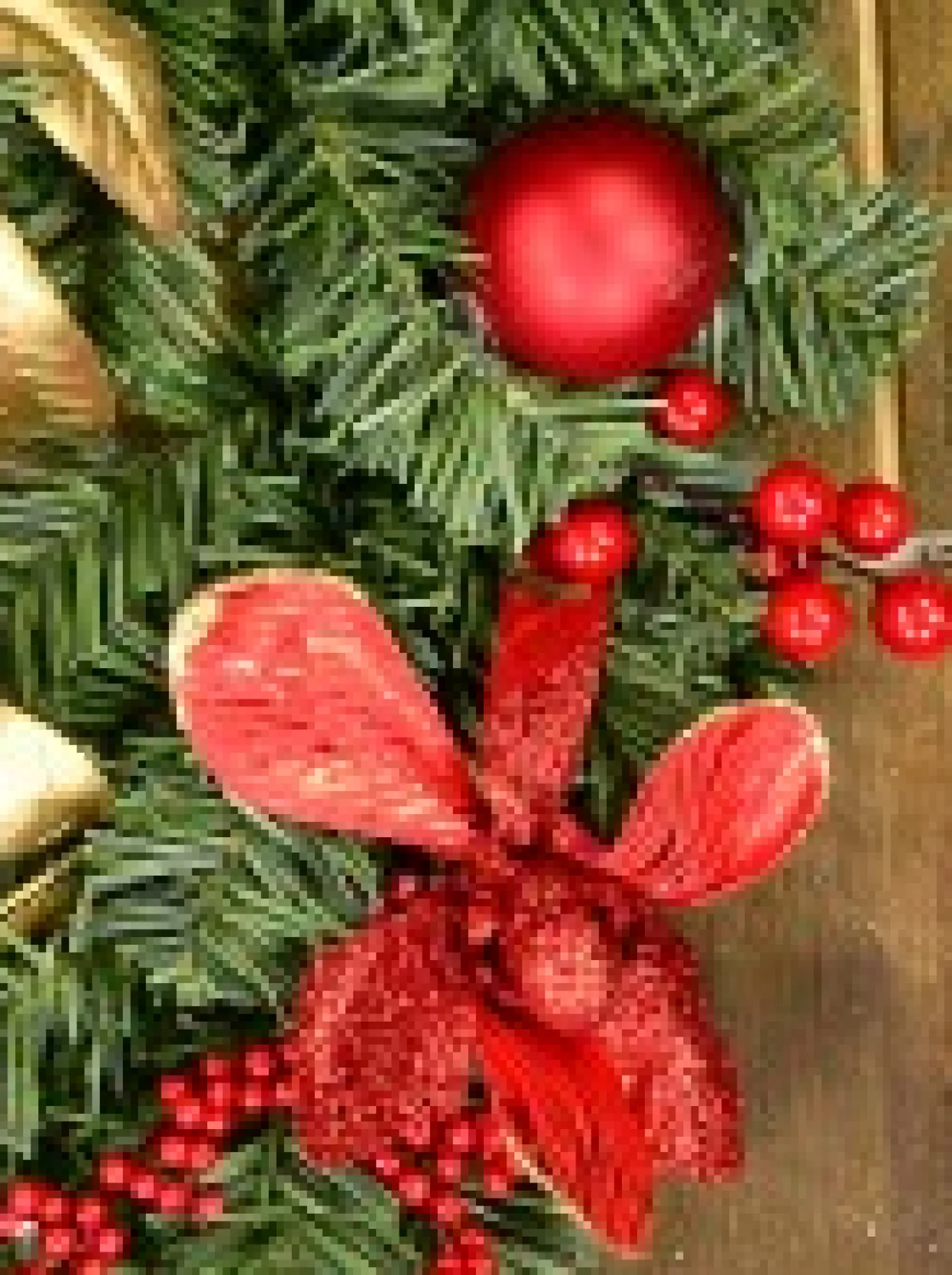 Cheap Christmas Warehouse Decorated Red Bauble, Berry & Poinsettia & Gold Leaf Pine Wreath - 40Cm