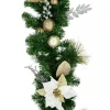 Cheap Christmas Warehouse Decorated White Poinsettia, Mistletoe, Berries & Baubles Pine Garland - 2.3M