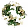 Outlet Christmas Warehouse Decorated White Poinsettia, Mistletoe, Berries & Baubles Pine Wreath - 45Cm