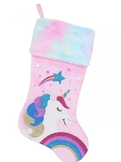 Flash Sale Christmas Warehouse Fabulous Unicorn, Rainbow & Star Applique Velvet Christmas Stocking - 48Cm