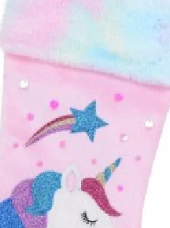 Flash Sale Christmas Warehouse Fabulous Unicorn, Rainbow & Star Applique Velvet Christmas Stocking - 48Cm