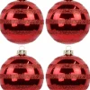 Online Christmas Warehouse Festive Red Gloss Christmas Bauble Decorations With Glitter Stripes - 6 X 70Mm