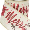 Best Sale Christmas Warehouse Font & Floral Pattern On Mesh Fabric Christmas Ribbon With Natural Edging - 3M