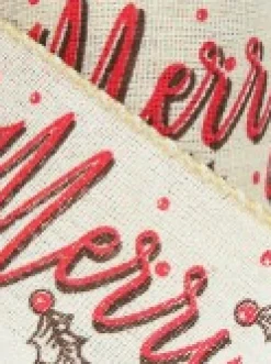 Best Sale Christmas Warehouse Font & Floral Pattern On Mesh Fabric Christmas Ribbon With Natural Edging - 3M