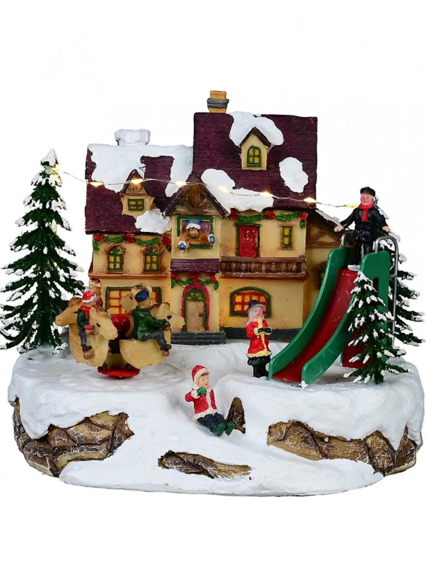 Shop Christmas Warehouse Fun Slide & Merry-Go-Round At Santa's Workshop Christmas Village Scene - 23Cm