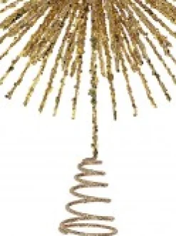 Sale Christmas Warehouse Glittered Champagne Starburst Christmas Tree Topper Decoration - 38Cm