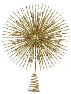 Flash Sale Christmas Warehouse Glittered Gold Starburst Christmas Tree Topper Decoration - 38Cm