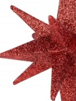 Cheap Christmas Warehouse Glittered Red 3D Star Of Bethlehem Christmas Tree Hanging Decoration - 14Cm