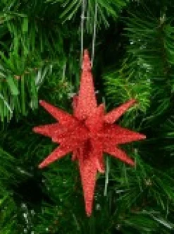 Cheap Christmas Warehouse Glittered Red 3D Star Of Bethlehem Christmas Tree Hanging Decoration - 14Cm