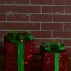 Cheap Christmas Warehouse Glittered Red Mesh 3D Gift Boxes With Bow & Warm White Led Lights - 30Cm
