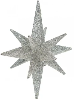 Store Christmas Warehouse Glittered Silver 3D Star Of Bethlehem Christmas Tree Hanging Decoration - 14Cm