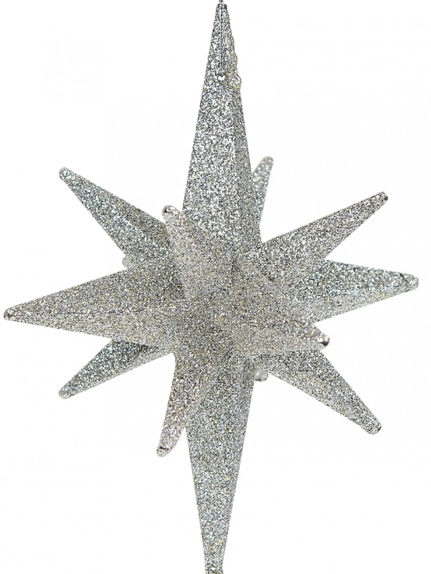 Store Christmas Warehouse Glittered Silver 3D Star Of Bethlehem Christmas Tree Hanging Decoration - 14Cm