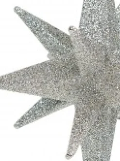 Store Christmas Warehouse Glittered Silver 3D Star Of Bethlehem Christmas Tree Hanging Decoration - 14Cm