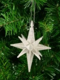 Store Christmas Warehouse Glittered Silver 3D Star Of Bethlehem Christmas Tree Hanging Decoration - 14Cm