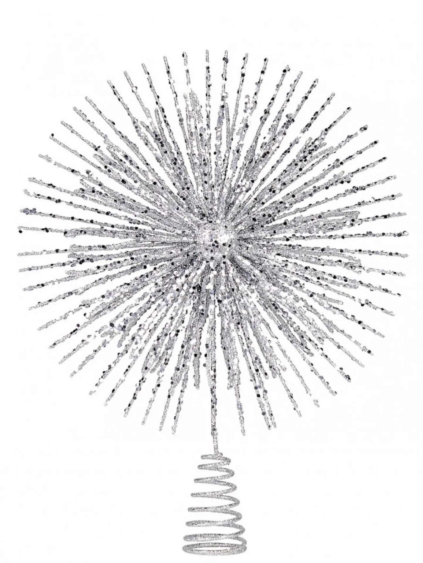 Cheap Christmas Warehouse Glittered Silver Starburst Christmas Tree Topper Decoration - 38Cm