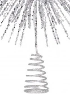 Cheap Christmas Warehouse Glittered Silver Starburst Christmas Tree Topper Decoration - 38Cm