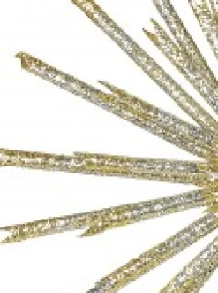 Discount Christmas Warehouse Gold & Platinum Glittered Starburst Decorative Christmas Ornament Pick - 25Cm