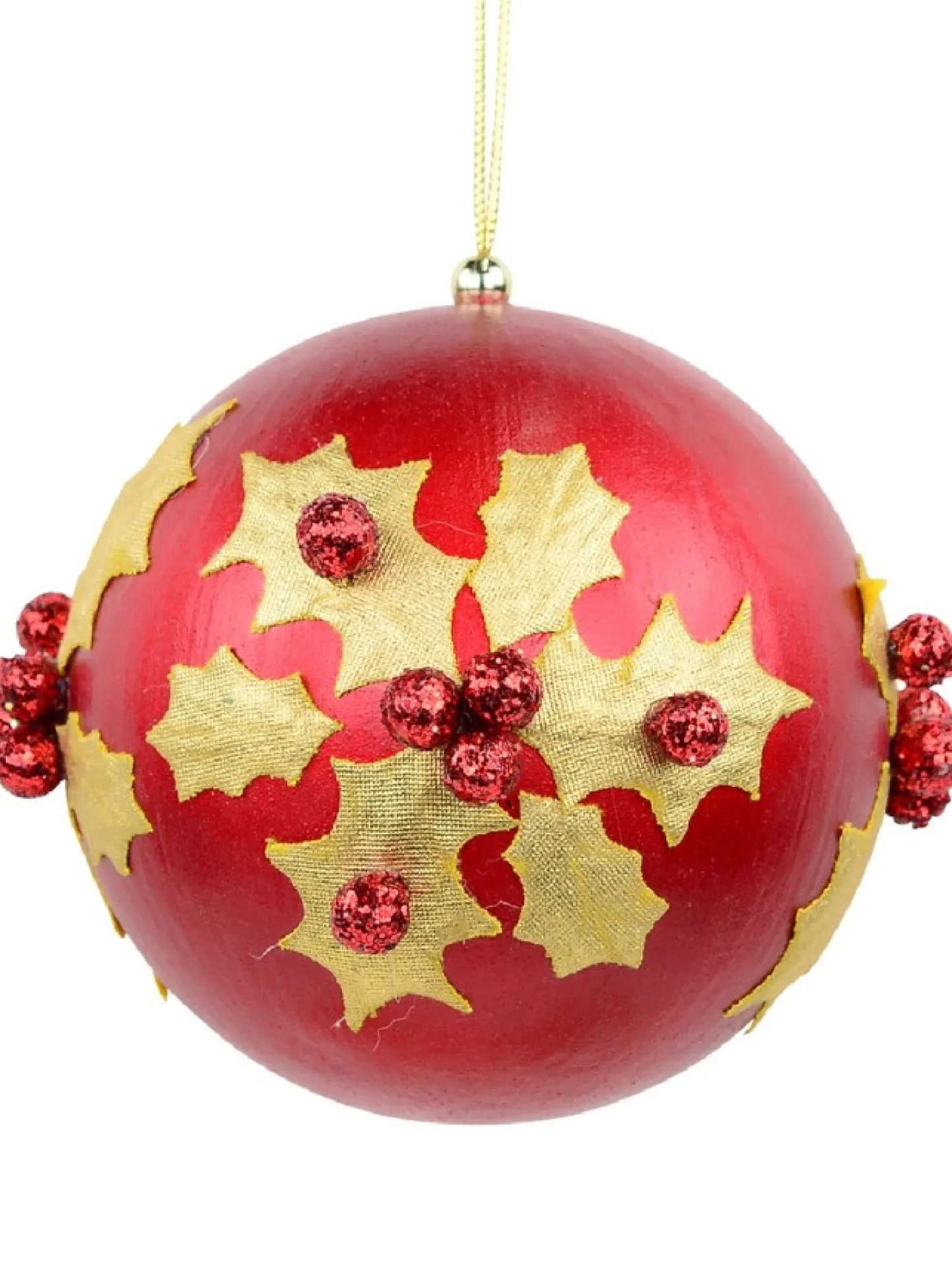Best Christmas Warehouse Gold Antique Holly Red Bauble Christmas Tree Hanging Decoration - 11Cm