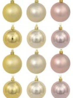 Flash Sale Christmas Warehouse Gold, Champagne & Rose Gold Metallic & Matte Christmas Baubles - 12 X 60Mm